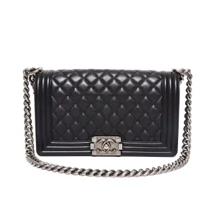 Daytime Look CHANEL Black Lambskin Quilted Old Medium Boy Flap Bag