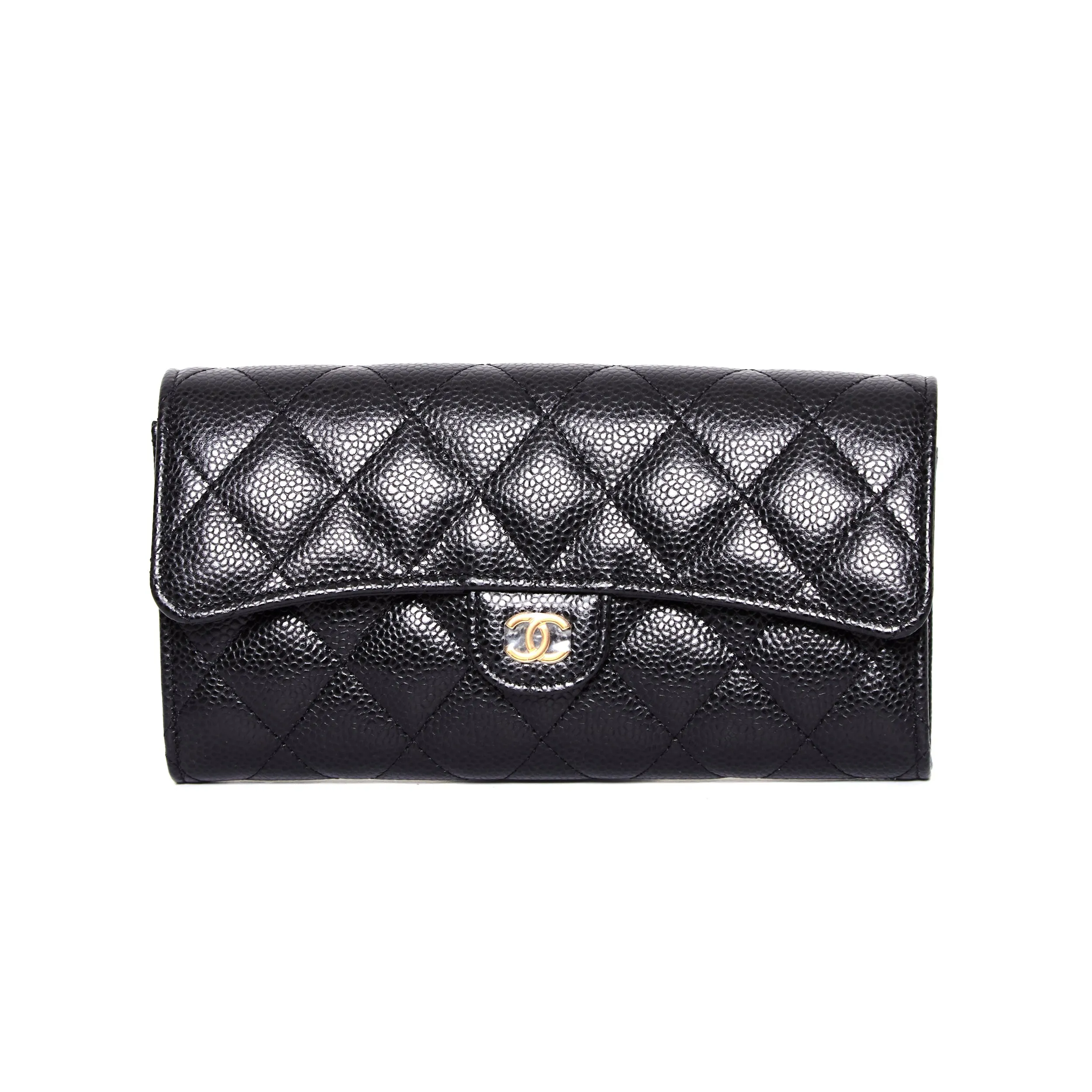 Campus Fashion CHANEL Classic Black Caviar Long Flap Wallet Black