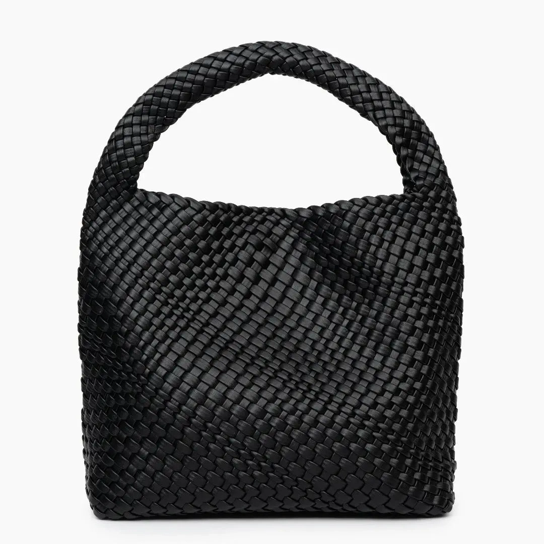 Holiday Travel Charlotte | Elegant Leather Woven Bucket Bag ?C Spacious Shoulder Handbag for Women