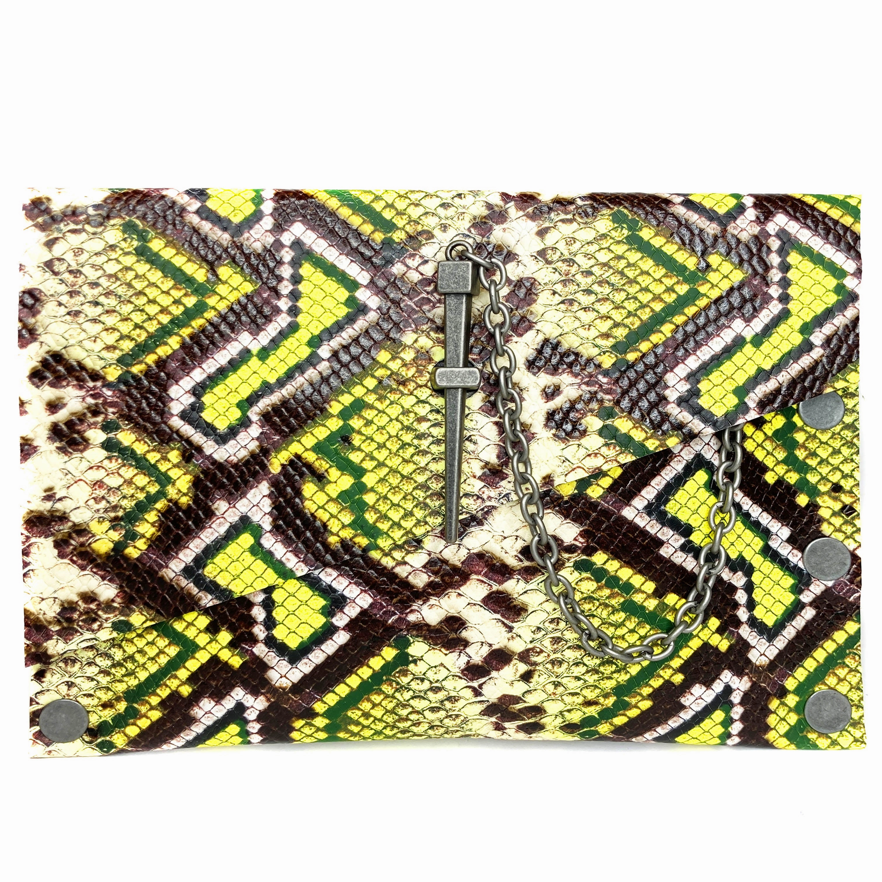 Chartreuse Snake Print Dagger Clutch- 1 left Unique Style