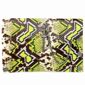 Chartreuse Snake Print Dagger Clutch- 1 left Unique Style