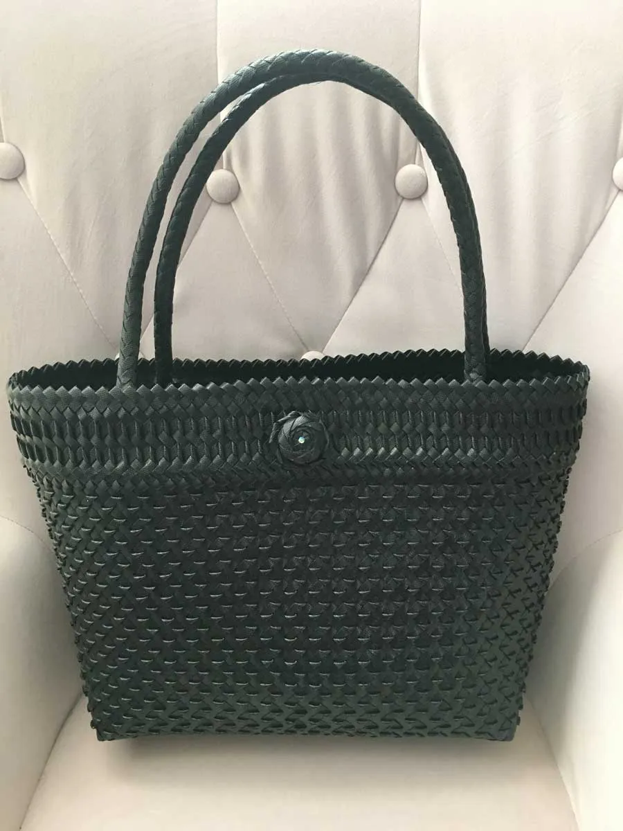 Basket Style Tote Bag in Black Timeless Design Elegant Upgrade