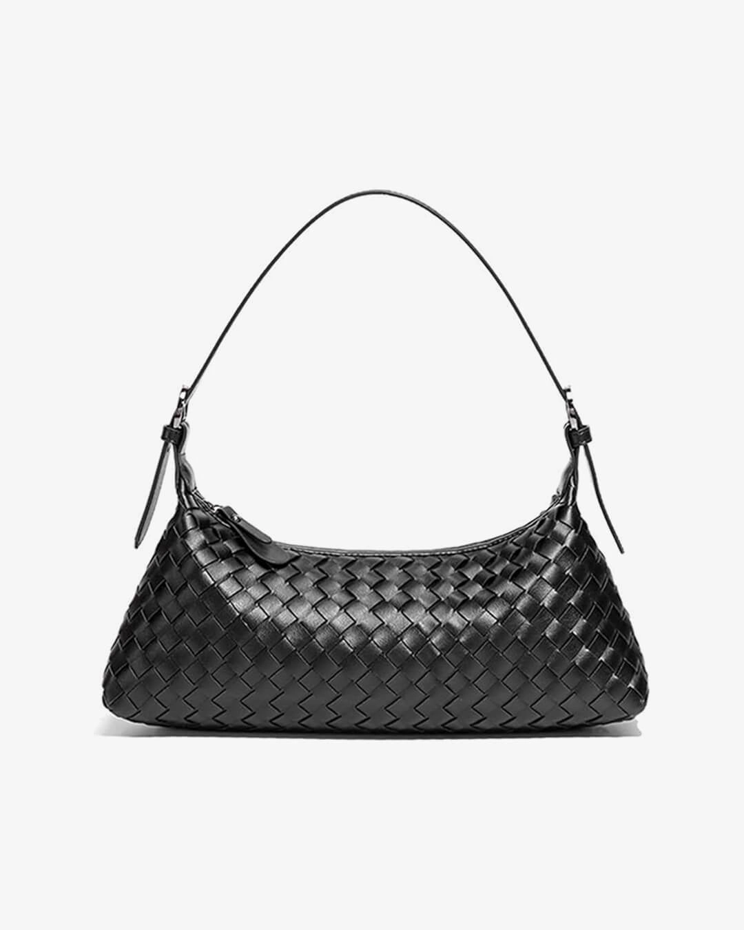 Vegan Leather Woven Shoulder Bag ?C Elegant Handbag with Adjustable Strap Modern Minimalist
