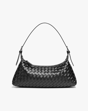 Vegan Leather Woven Shoulder Bag ?C Elegant Handbag with Adjustable Strap Modern Minimalist