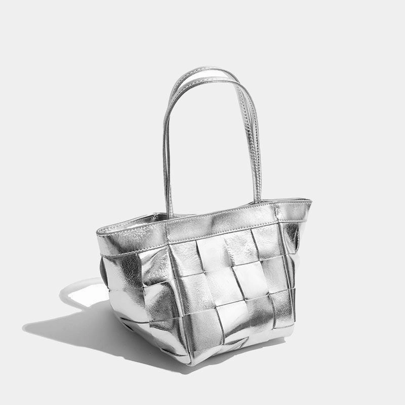 Daily Organizer Women's Soft Luxurious Calfskin Leather Handwoven Bucket Shoulder Bag, Crossbody Bag