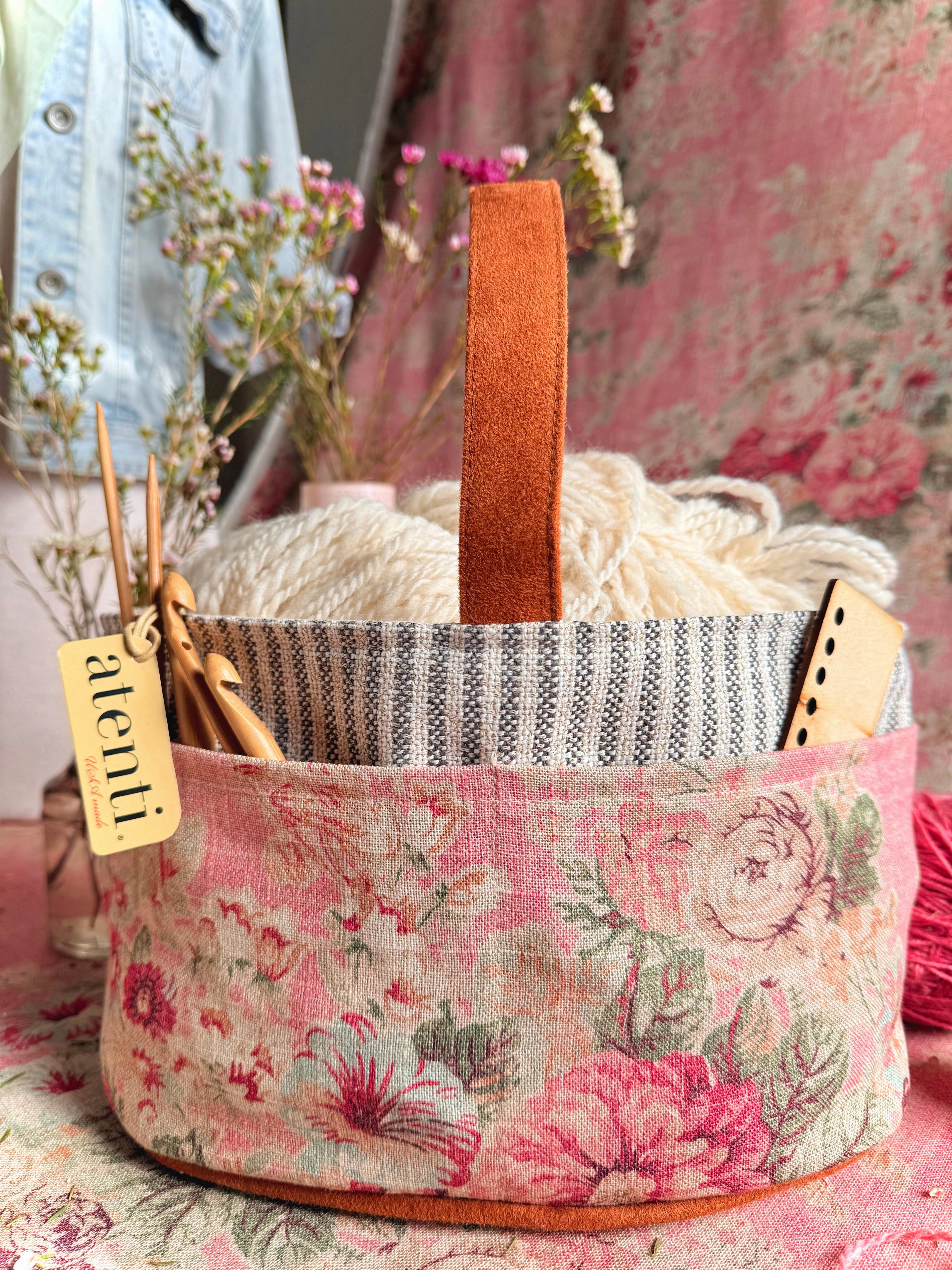 Business Essential daily life Rosewood Caddy: Storage ?C Handmade Organizer Tote with Floral Design