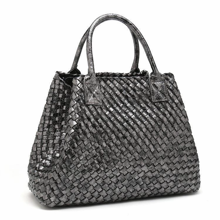 Chic Serpent Print Tote Bag - Luxurious Metallic & Vivid Hues Handwoven Vegan Leather Tote/Weekend Bag Functional utility Casual Journey
