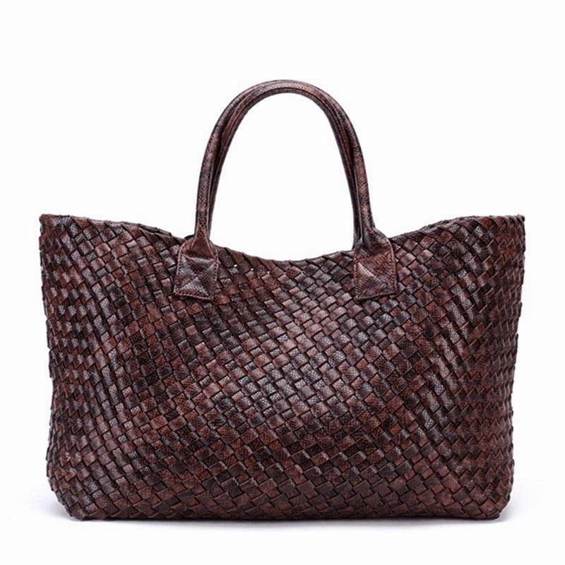 Minimal Everyday Versatile Accessory Chic Serpent Print Tote Bag - Luxurious Metallic & Vivid Hues Handwoven Vegan Leather Tote/Weekend Bag