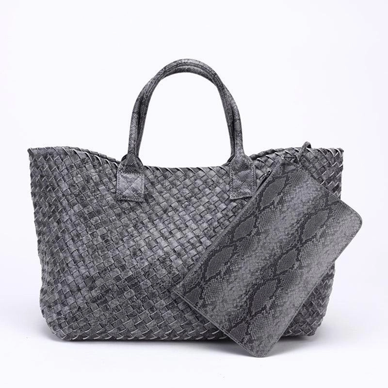 Portable Solution Functional Reliability Chic Serpent Print Tote Bag - Luxurious Metallic & Vivid Hues Handwoven Vegan Leather Tote/Weekend Bag