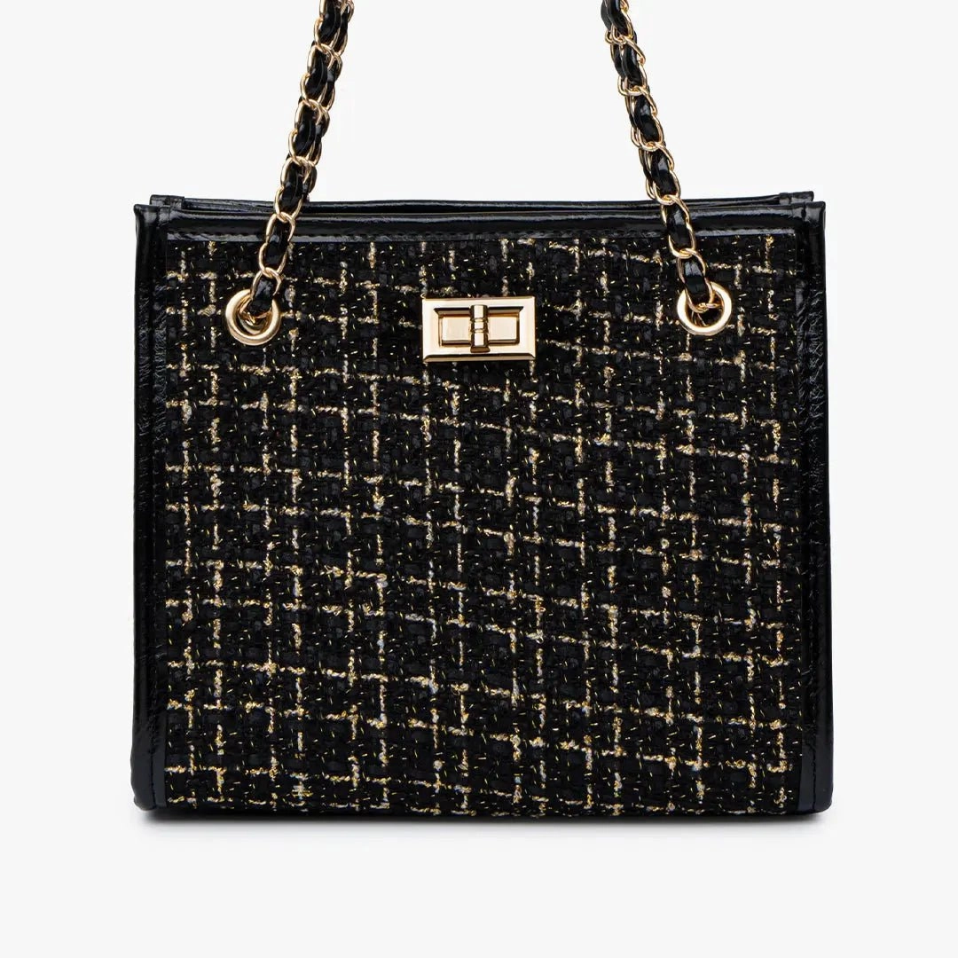 Clara | Black Tweed & Chain Shoulder Bag ?C Chic Sophistication High Quality