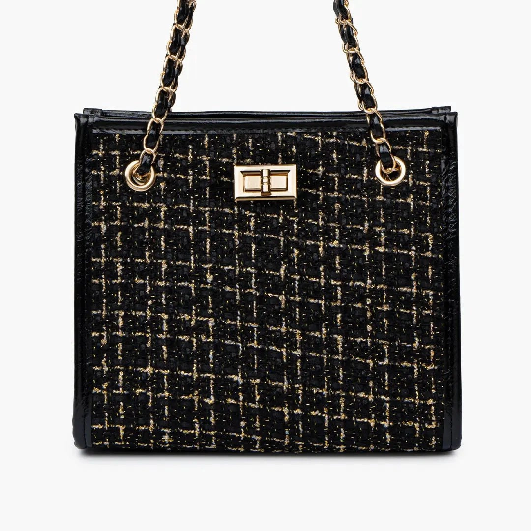 Clara | Black Tweed & Chain Shoulder Bag ?C Chic Sophistication Compact Design