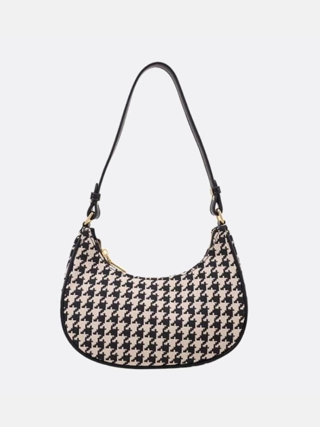 Clara Houndstooth Crescent Bag ?C Classic Shoulder Bag Casual Style