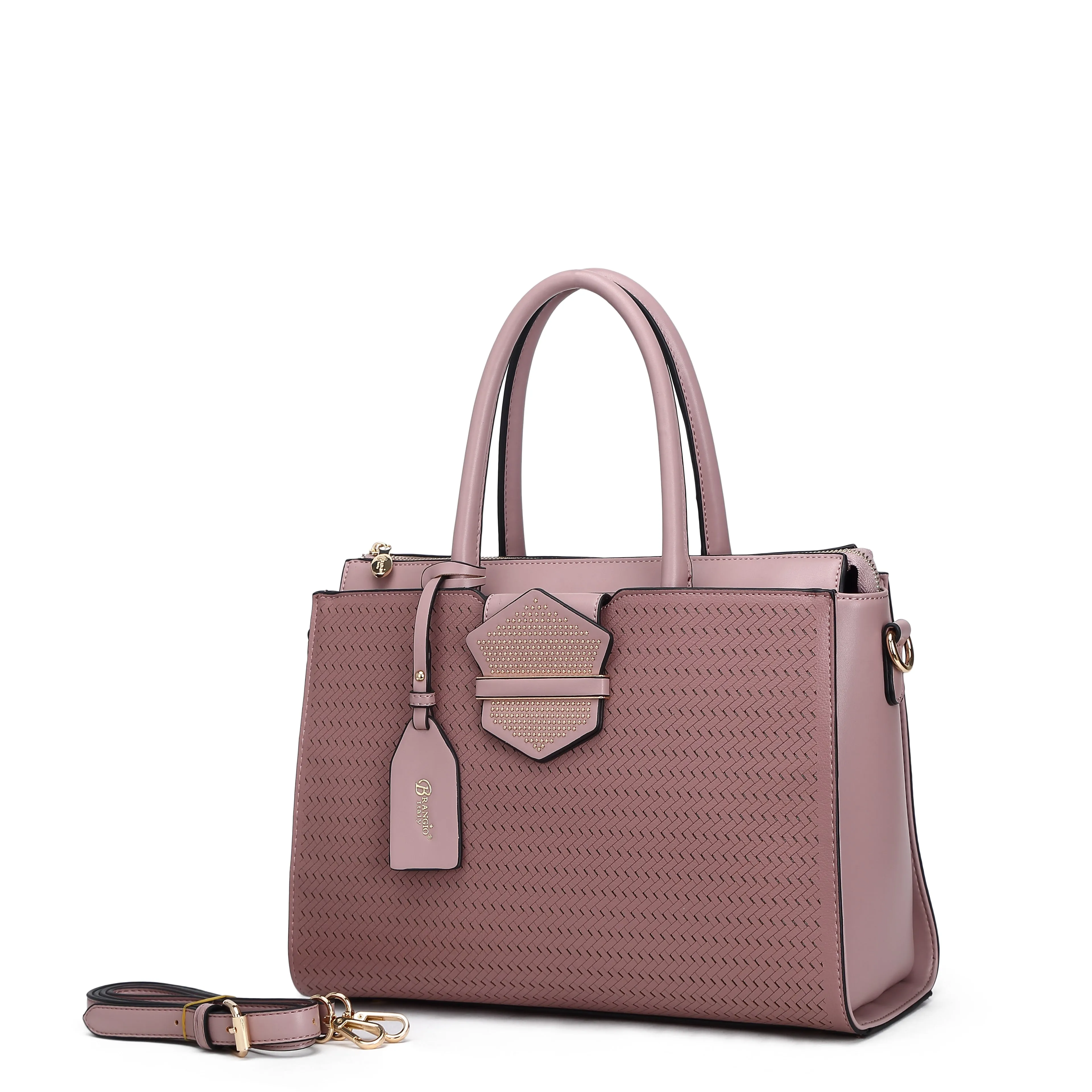 Glossy Touch Curved Silhouette Brangio Elegant Perforated Handbag
