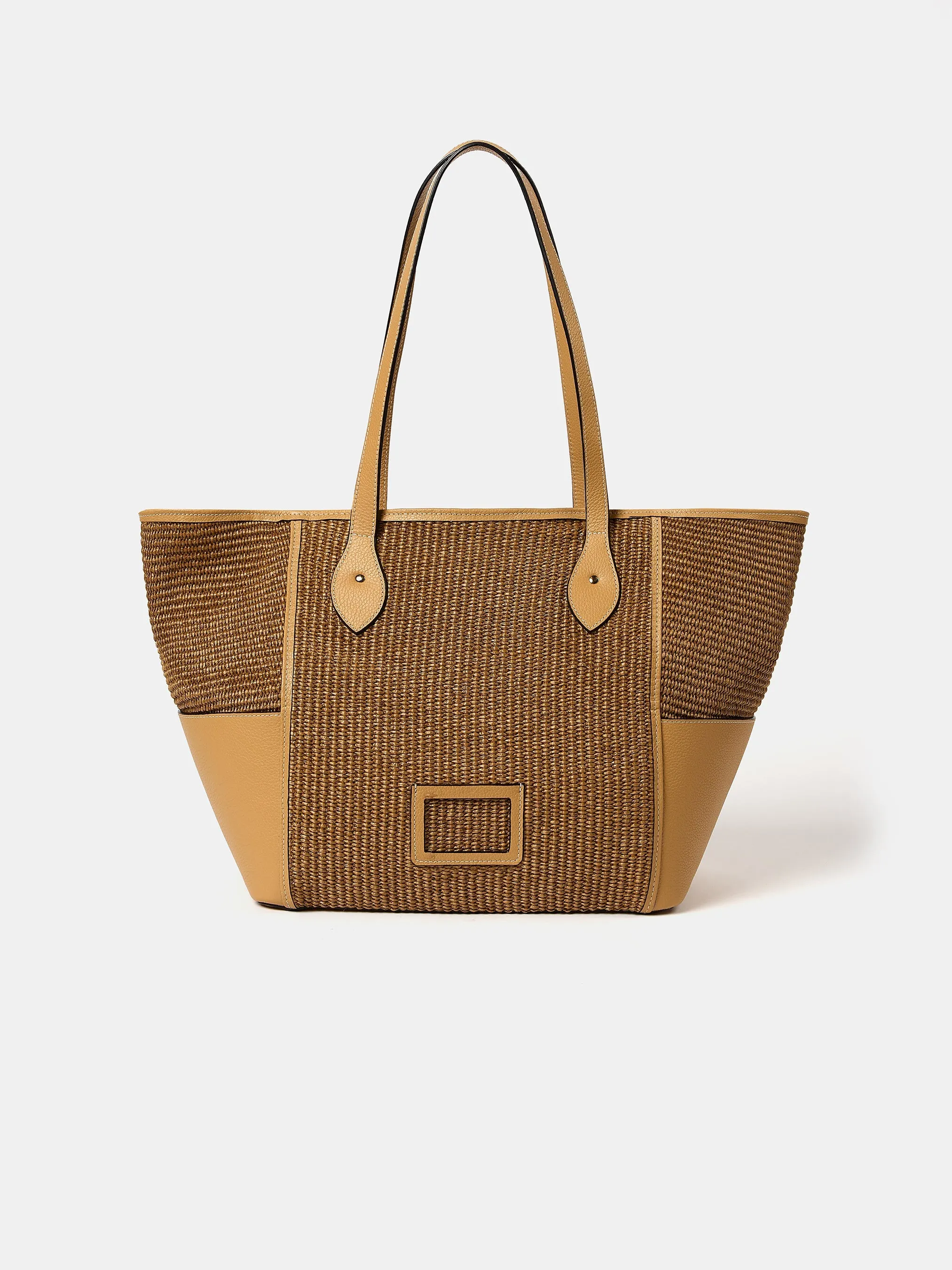 Functional Look Patterned Shopper The Raffia Tote - Sand Raffia & Madras Grain Leather