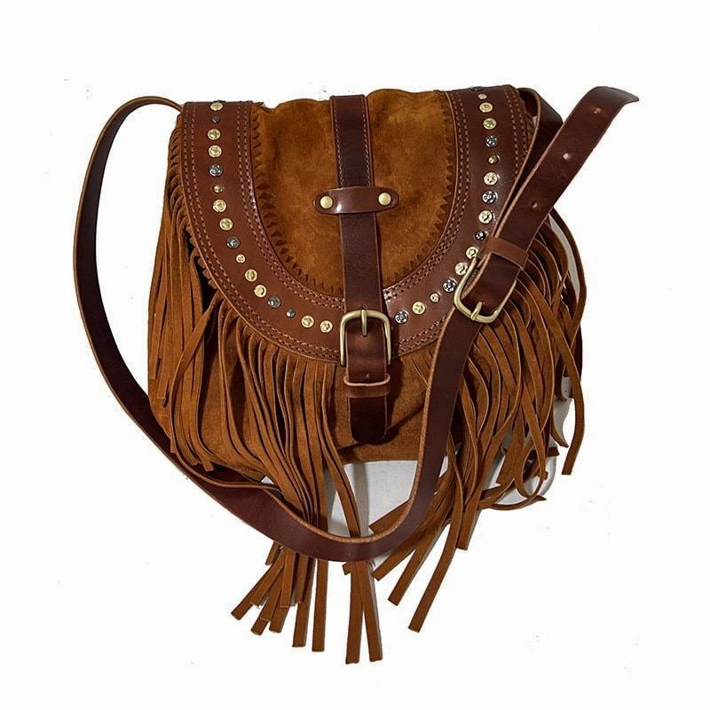Suede Leather Fringe Bag Tan, Cowhide Leather Fringe Shoulder Purse, Lambskin Fringed Handbag, Crossbody Leather Bag, Handmade Bohemian Minimal Utility