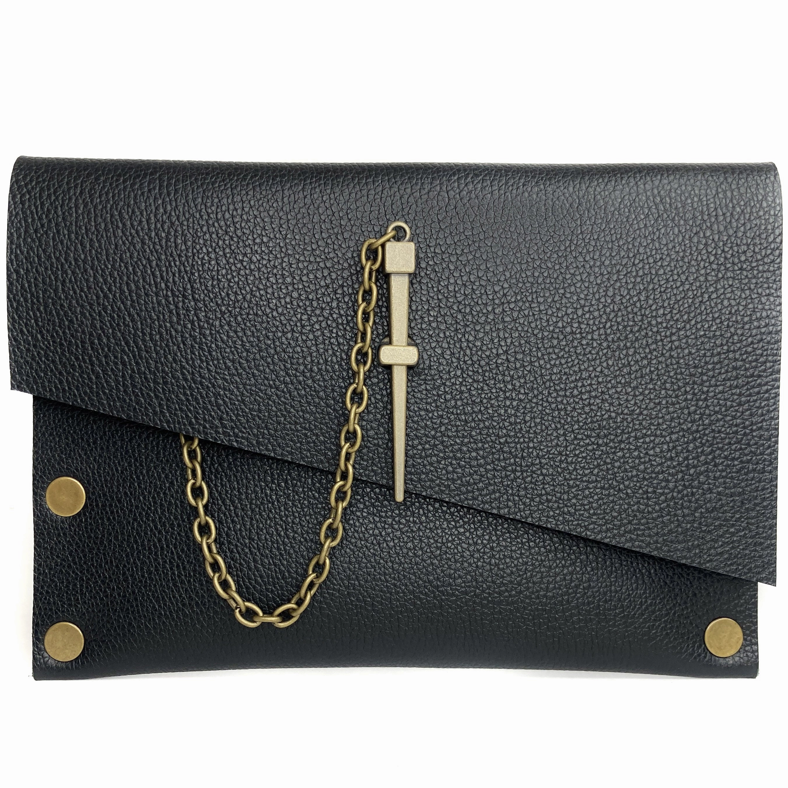 Simple Utility Classic Black Dagger Clutch - Antique Gold