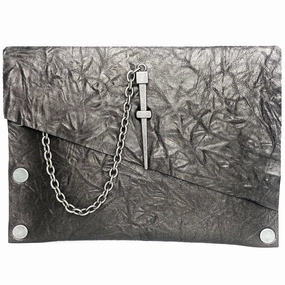 Pewter Crinkle Leather Dagger Clutch Matte Look