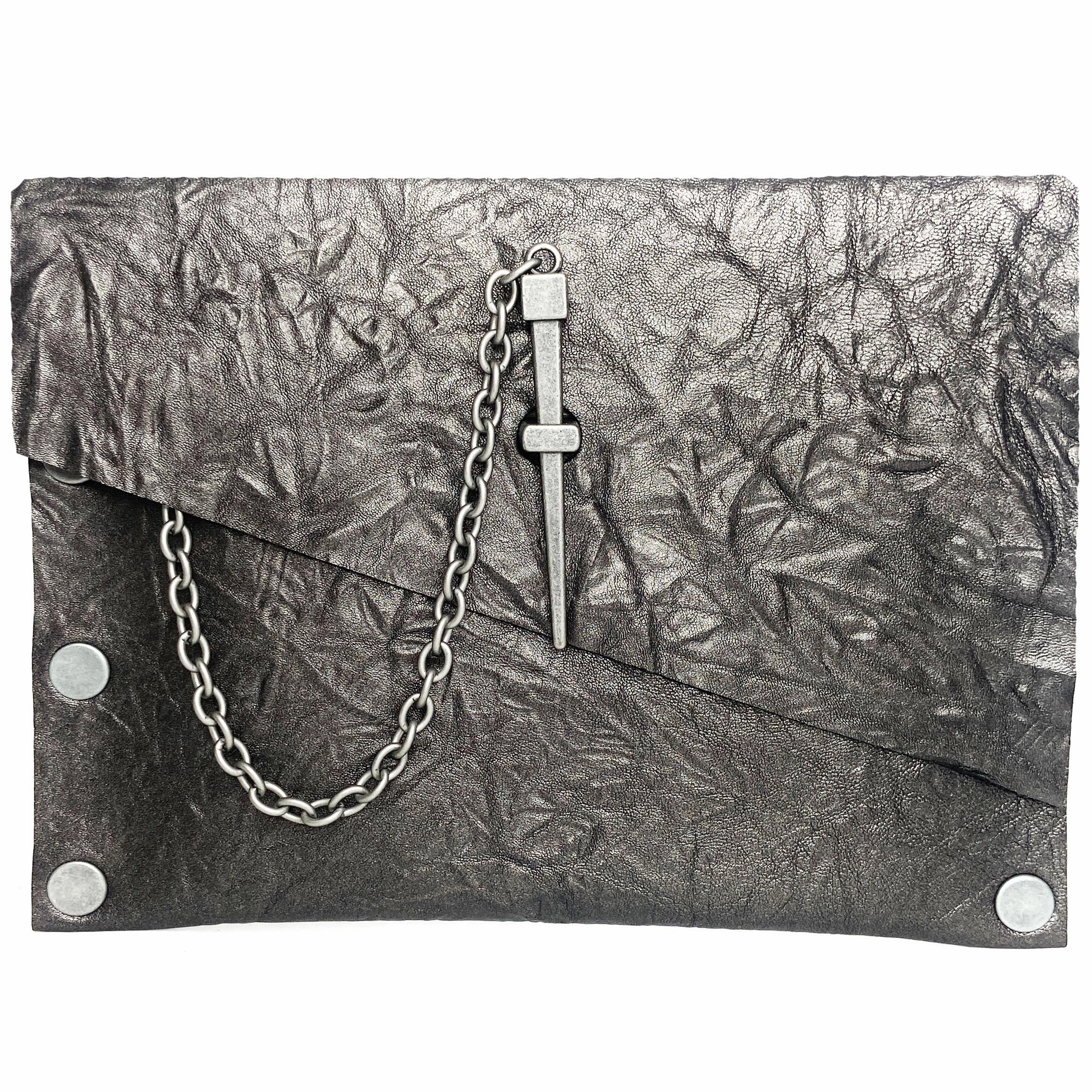 Pewter Crinkle Leather Dagger Clutch Casual Carry Fashion Statement