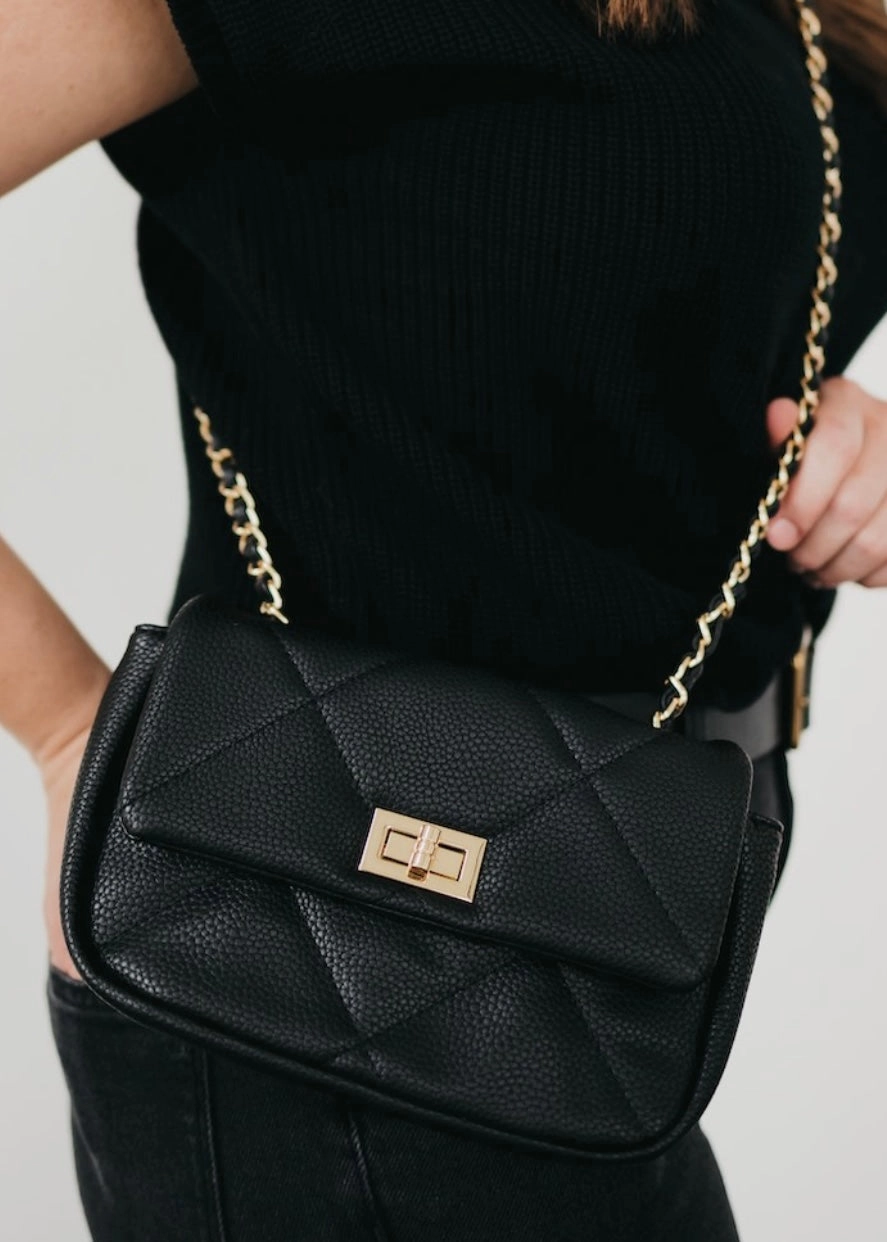 Fashion Vibe Polished Surface The Queenie Crossbody Handbag Black