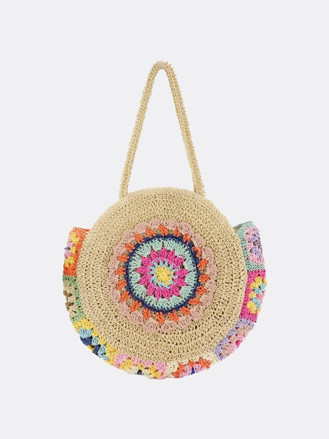 Professional Look Round Crochet Woven Bag ?C Boho Shoulder Tote with Colorful Detailing