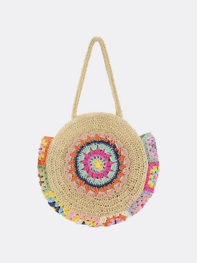 Professional Look Round Crochet Woven Bag ?C Boho Shoulder Tote with Colorful Detailing