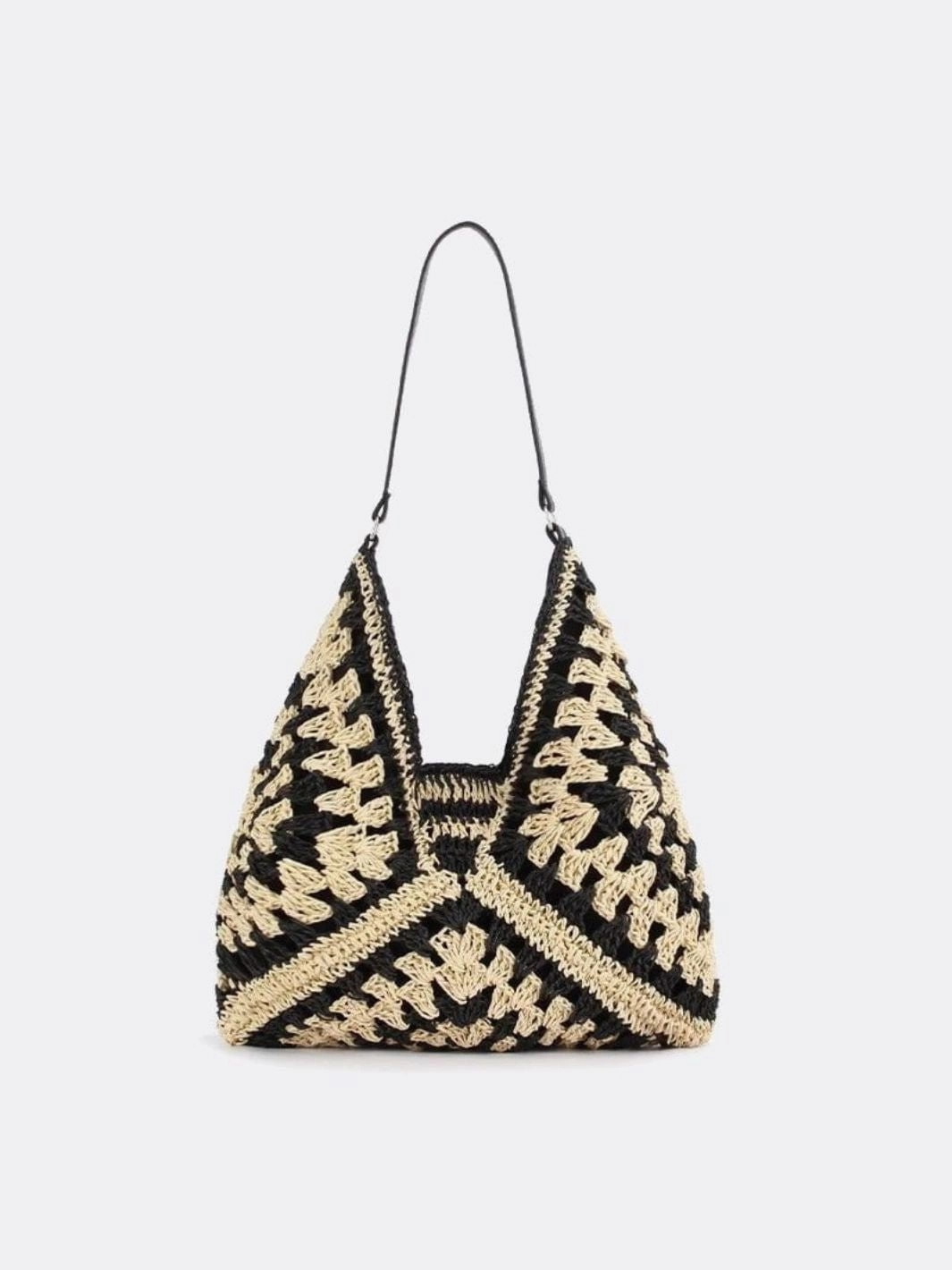 Crochet Woven Triangle Shoulder Bag ?C Boho Handcrafted Look Versatile Function