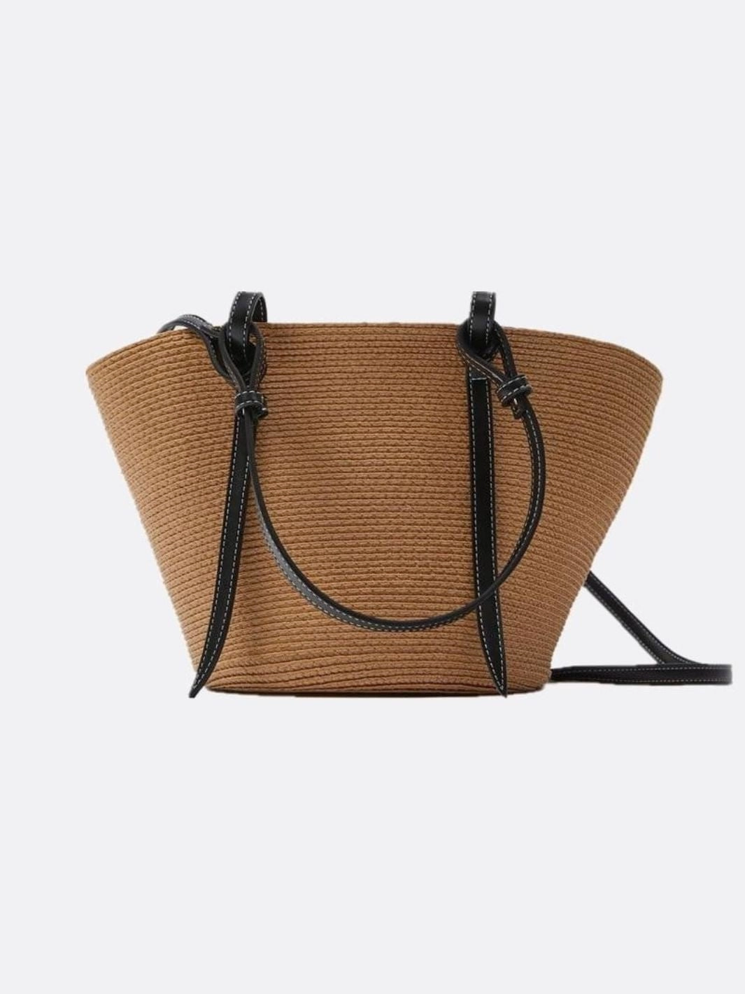 Sienna Two-Tone Woven Tote ?C Black & Camel Straw Bag Modern Living
