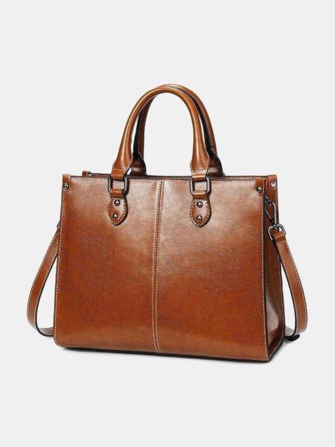 Vintage-Style Camel Leather Tote Bag ?C Professional & Timeless Classic Line