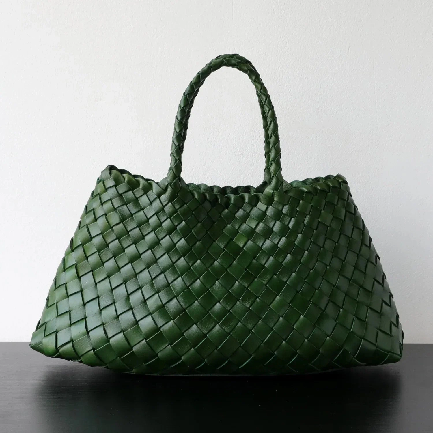 Weekend Companion Comfort functionality Italian Leather Woven Hobo Bag | Full Grain Summer basket-style weave Bag | Handcrafted Trapezoid Woven Shoulder Bag