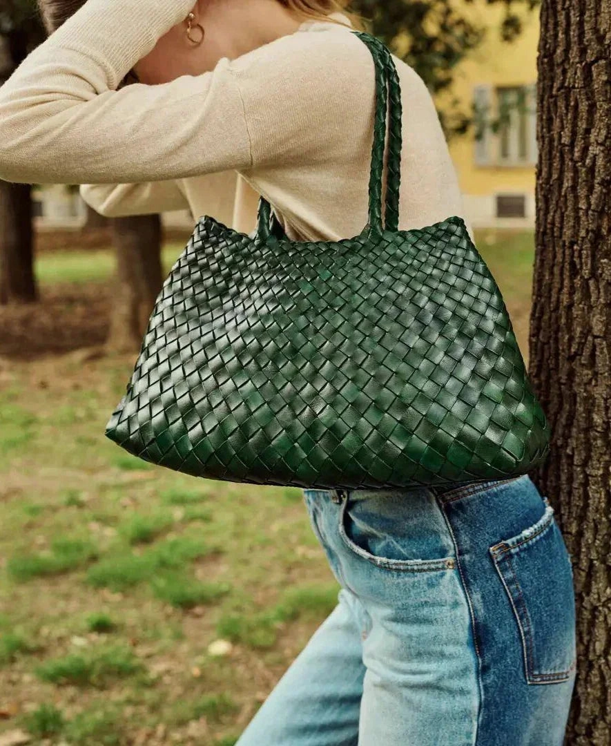 Italian Leather Woven Hobo Bag | Full Grain Summer basket-style weave Bag | Handcrafted Trapezoid Woven Shoulder Bag Fashion Practicality Daily Travel