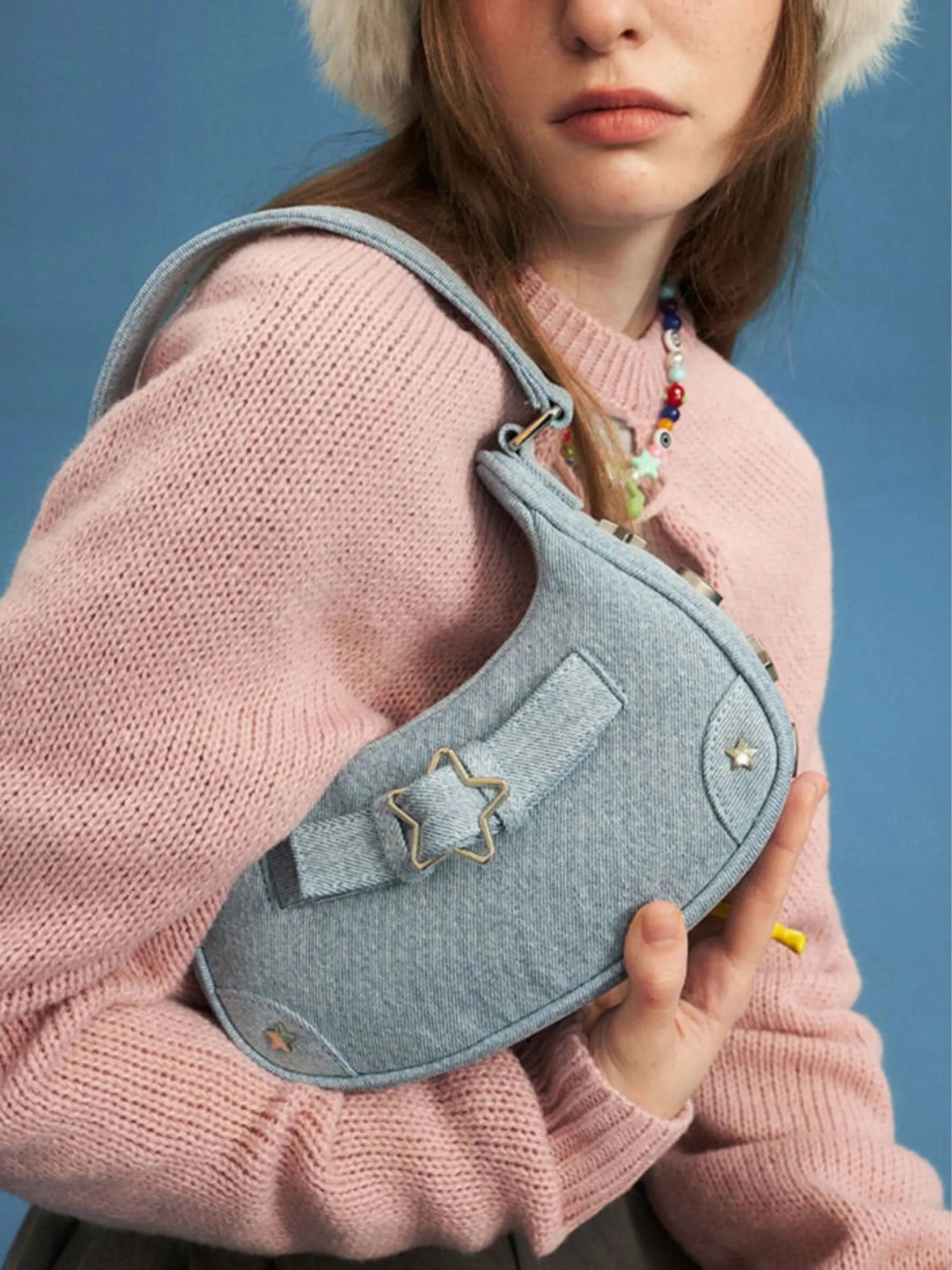 Stylish Function Sylvienne | Luxe White Star-Embellished Shoulder Bag ?C Playful & Chic