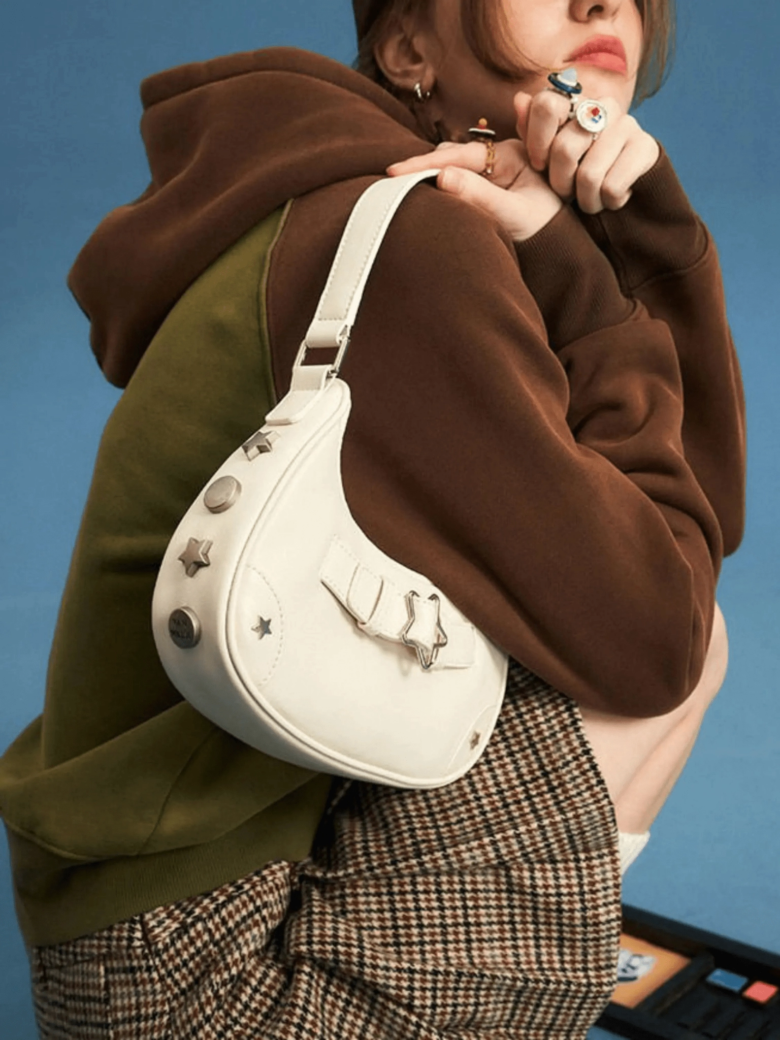 Workday Function Minimal Journey Sylvienne | Luxe White Star-Embellished Shoulder Bag ?C Playful & Chic