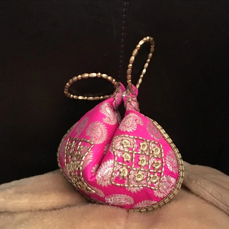 Sibylla Delphica Silk Brocade Sari Clutch Bag in Pink Comfort Grip Daily Commute