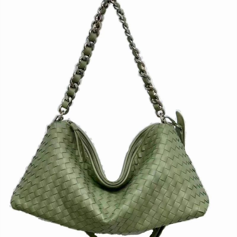 Thessaly | Sage Green Woven Leather Hobo Bag ?C Chic, Soft & Effortlessly Stylish Casual Carry