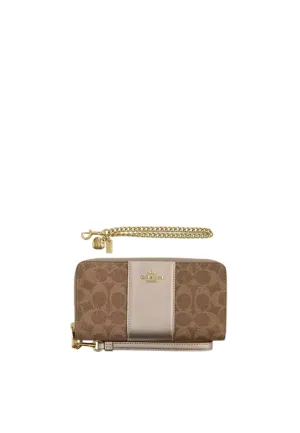Refined Texture Functional Choice Coach Boxed Long Zip Around Wallet Signature Canvas In Tan Light Champagne CX178