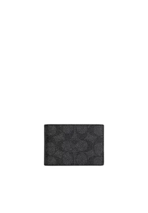 Coach Compact Billfold Wallet Signature In Charcoal Black CW368 Luxury Minimalism Smart Texture