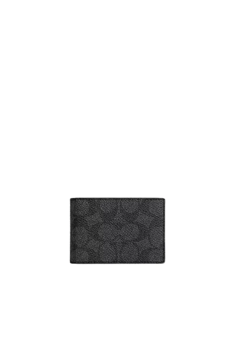 Coach Compact Billfold Wallet Signature In Charcoal Black CW368 Luxury Minimalism Smart Texture