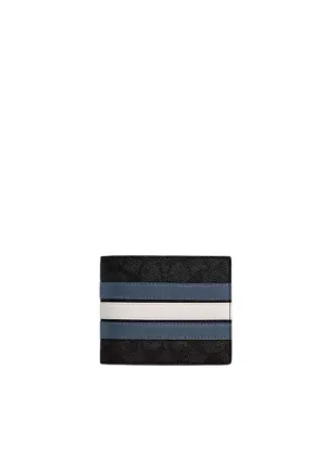 Practical Accessory Coach Compact Wallet ID Varsity Signature In Charcoal Denim Chalk CW385