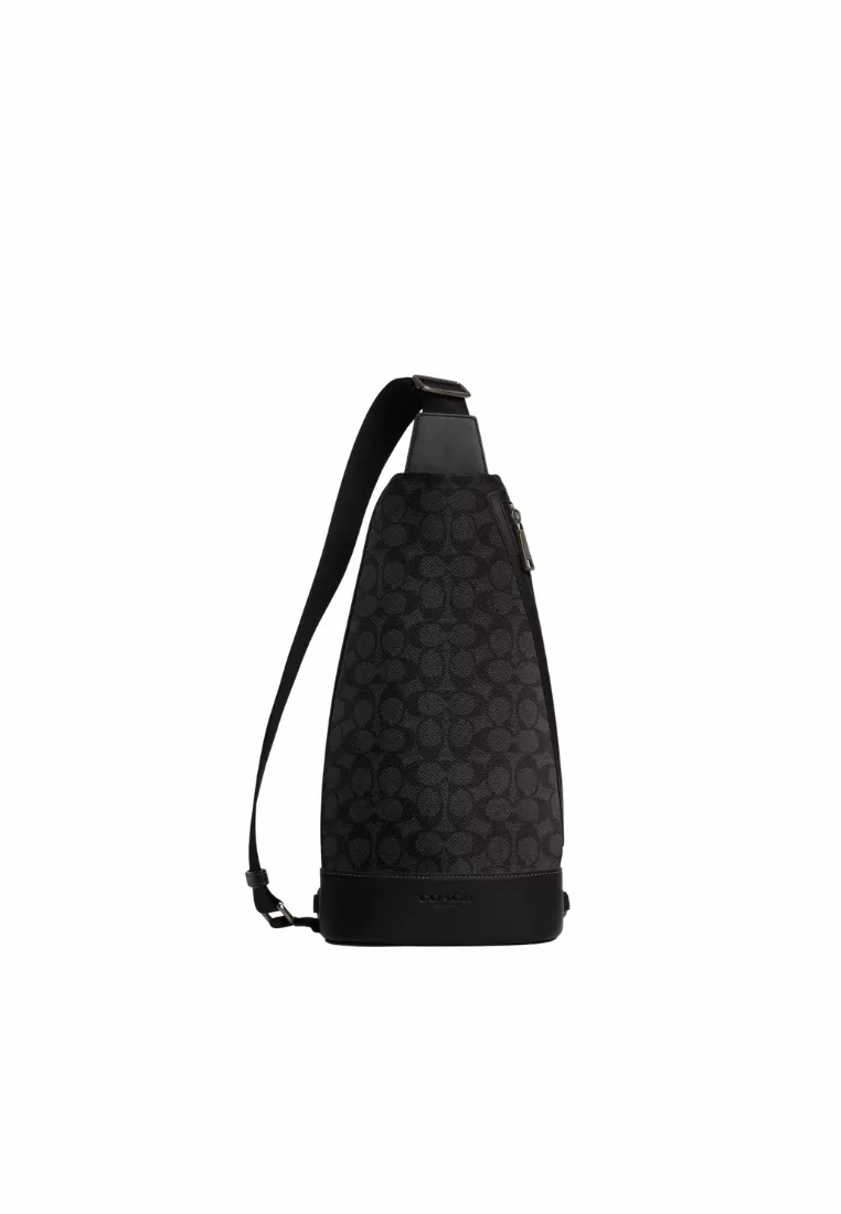 Coach Dominic In Signature Canvas Sling Bag In Charcoal Black CY801 Functional Fit