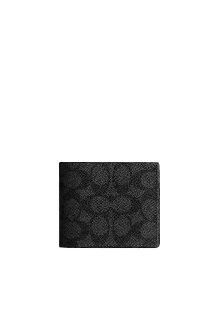 Trend Style Stylish Functionality Coach Id Billfold Signature Canvas Wallet In Charcoal Black CY394