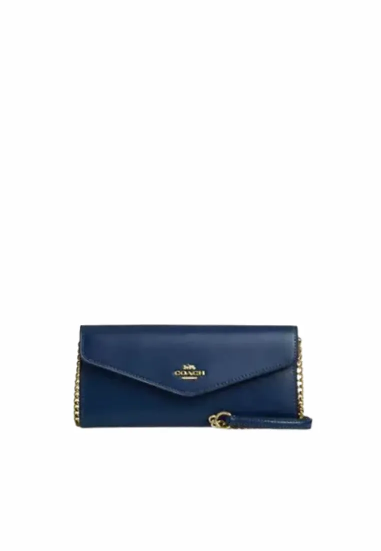 Trendy Commuter Look Outdoor Active Style Coach Klare Wallet With Chain In Deep Blue CBI22