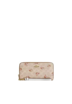 Formal Gear Coach Long Zip Around Wallet Signature Canvas With Floral Print In Sand Multi Car06