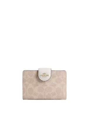 Neat Stitching Coach Medium Corner Zip Signature Canvas Wallet In Sand Chalk CW786