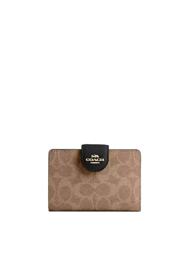 Coach Medium Corner Zip Signature Canvas Wallet In Tan Black CW786 Daily Lifestyle Compact Lifestyle