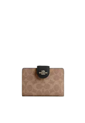 Coach Medium Corner Zip Signature Canvas Wallet In Tan Black CW786 Daily Lifestyle Compact Lifestyle