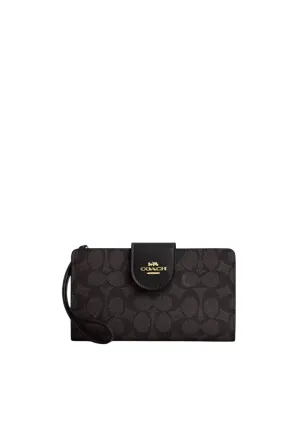 Coach Phone Wallet Signature Canvas In Walnut Black CW780 Smart Organizer