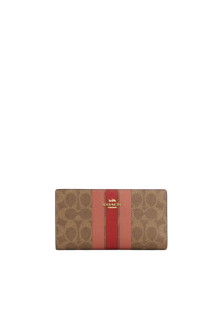 Coach Slim Zip Wallet Signature Canvas With Stripe In Tan Multi CAP23 Urban Accessory Minimal Lines