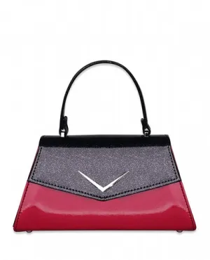 Rumbler Cadi Handbag in Red & Black Sparkle (with crossbody strap) Classic Construction
