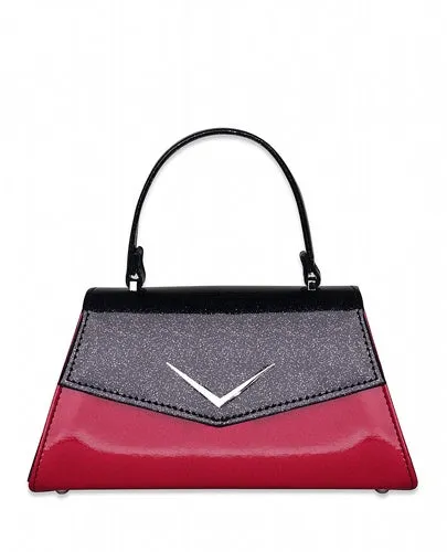 Rumbler Cadi Handbag in Red & Black Sparkle (with crossbody strap) Classic Construction