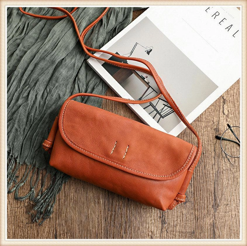 Minimalist Comfort Italy Cowhide Leather Shoulder Bag | Small Vintage Shoulder Bag | Natural Leather Purse | Handmade Leather Bag | Gift for Her